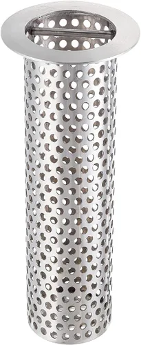 Vista 7 de Colador de drenaje comercial de piso, 2 1/2 pulgadas de diámetro de labio x 4 pulgadas de alto, malla cilíndrica perforada de acero inoxidable 316