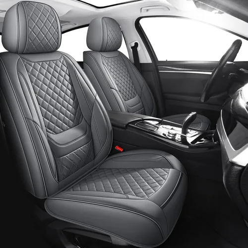 Vista 16 de Chezope - Fundas de asiento de cuero, par delantero de color beige, protectores de asiento de coche transpirables, accesorios de coche resistentes