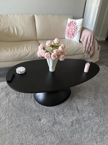 Vista 4 de Lucky - Juego de mesa auxiliar ovalada y 2 mesas auxiliares, mesa de té minimalista de fibra de vidrio con base escultórica, juego de mesa baja