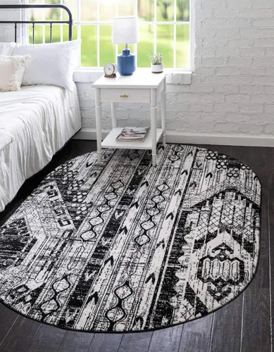 Vista 14 de Unique Loom Portland Collection Southwestern - Alfombra de área a rayas tono sobre tono (2 pies 2 pulgadas x 3 pies, rectangular, blanco/negro)