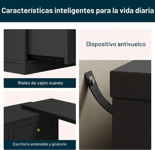 Vista 8 de RoyalCraft Combo de escritorio extensible y tocador, mesa de maquillaje de 67 pulgadas con cajones y 3 estantes laterales, tocador de madera
