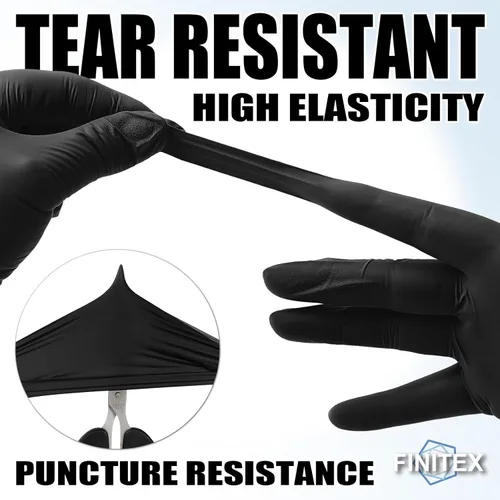 Vista 7 de FINITEX - Guantes desechables de nitrilo negros, guantes de examen, sin polvo, sin látex, 3 mil, caja de 10 cajas