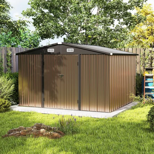 Vista 84 de Cobertizo de almacenamiento de metal negro de 10 x 10 pies, cobertizo de herramientas duradero para exteriores con construcción de acero resistente