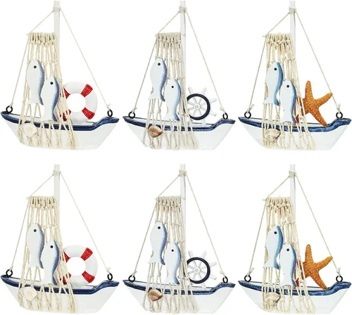 dedoot 6 piezas de barco de vela de madera en miniatura, decoración náutica hecha a mano para decoración de mesa, accesorios de fotos, fiesta