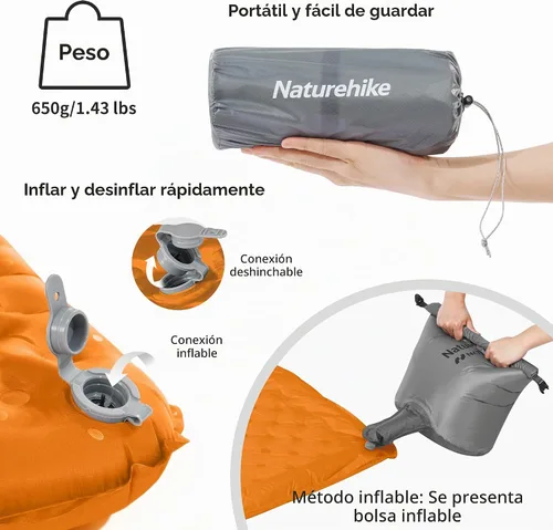 Vista 4 de Naturehike - Colchoneta de dormir ultraligera sin PFAS con R5.8, 3.2 pulgadas de grosor, almohadilla inflable para mochilero, para campamento