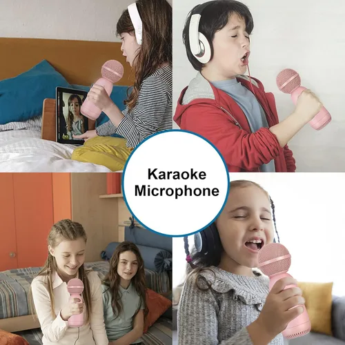 Vista 8 de Aokeo Micrófonos inalámbricos, altavoz Bluetooth, micrófono de karaoke inalámbrico para niños para cantar, micrófono portátil para máquina