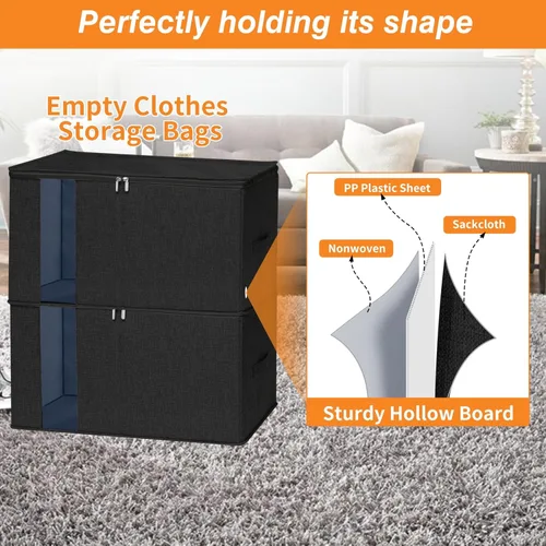 Vista 3 de Punemi Paquete de 2 bolsas de almacenamiento para ropa, bolsas de almacenamiento para mantas resistentes con soporte lateral en la parte inferior