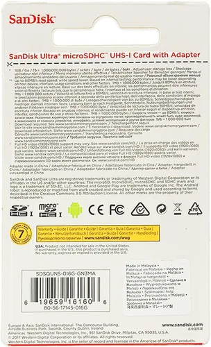 Vista 3 de SanDisk Tarjeta de memoria Ultra 16GB Ultra Micro SDHC UHS-I/Clase 10 con Adaptador (SDSQUNC-016G-GN6MA)