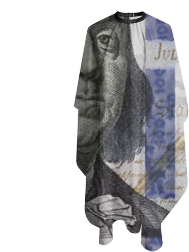 Vista 3 de Delantal de corte de pelo de billetes de 100 dólares, capa de poliéster con hebilla ajustable para adultos