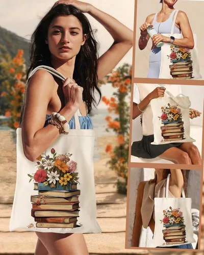 Vista 7 de Bolsa de lona con asas con cremallera para mujer, dama de honor, cumpleaños, boda, madre, señoras, bolsas de regalo para compras