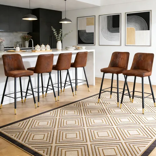 Vista 23 de Juego de 4 Taburetes de Bar, Taburetes de Bar de Altura de Mostrador con Respaldo, Taburetes de Cocina Modernos de Cuero Sintético, Taburete de Bar