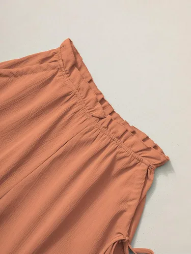 Vista 6 de BAVADER Conjunto de ropa para niña, 2 piezas, con cuello cuadrado, manga abombada, pantalones cortos con bolsillo con cordón para verano