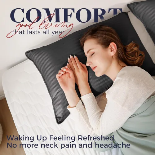 Vista 3 de Basic Beyond Almohadas de cama para dormir, juego de 2 almohadas de tamaño estándar, almohadas alternativas de plumón de lujo, color negro, 20 x 26