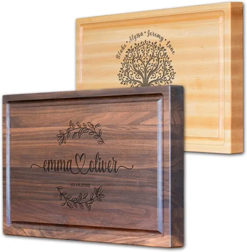 Personalized Cutting Board, Customized Engraved Cutting Board, Gift for Wedding, Anniversary, Birthday, Housewarming | Walnut & Maple