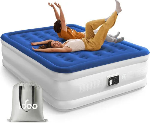 Vista 16 de iDOO - Colchón de aire tamaño matrimonial con bomba integrada, colchón inflable mejorado, ideal para campamento en casa y como cama de invitados