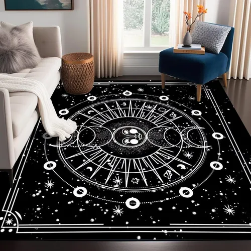 Vista 18 de Alfombra de Sol y Luna Boho Alfombras de Área Celestiales para Dormitorio Residencia Universitaria Sala de Estar Bohemia Oculta Creciente Solar