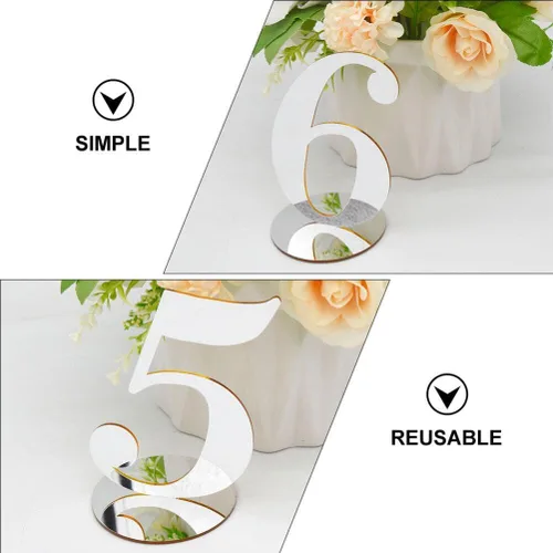 Vista 9 de NUOBESTY 10 piezas de acrílico para números de mesa, elegantes tarjetas de números de asiento de boda, reutilizables, decoración de mesa