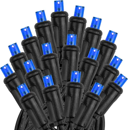 Vista 4 de Novelty Lights Cadena de luces de Navidad de 11 pies, 50 bombillas LED azules en cable negro, espaciado de 2.5", iluminación de grado comercial