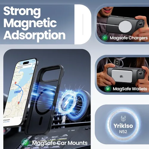 Vista 3 de Yriklso 3 en 1 Funda Magnética Fuerte para iPhone Air, 1X Protector de Pantalla + 1X Protector de Lente de Cámara, Cubierta Protectora a Prueba