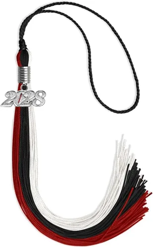 Vista 74 de Endea Graduation Borla de triple color con gota de fecha plateada (negro/dorado/granate, 2020)