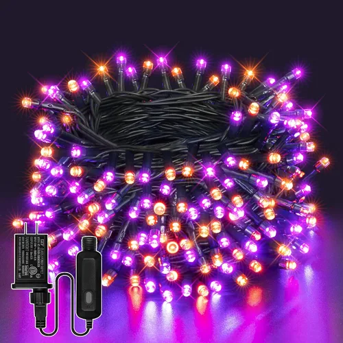 Guhope 100 luces LED de Halloween de 33 pies, luces de Halloween naranjas y moradas al aire libre con 8 modos de iluminación, tira de luces