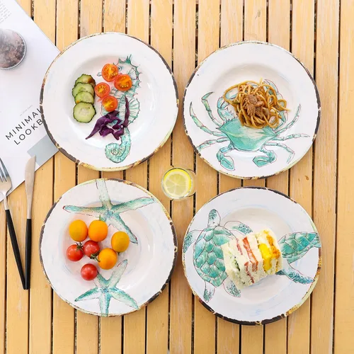 Vista 4 de Juego de 4 platos de ensalada de melamina, platos de ensalada/postre para uso en exteriores e interiores, inastillables, sin BPA, aptos para Marine