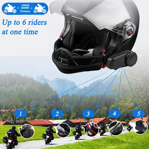 Vista 3 de QSPORTPEAK Intercomunicador de auriculares Bluetooth para casco de motocicleta, M2 dúplex completo inalámbrico para 6 conductores/alcance 3,280.8
