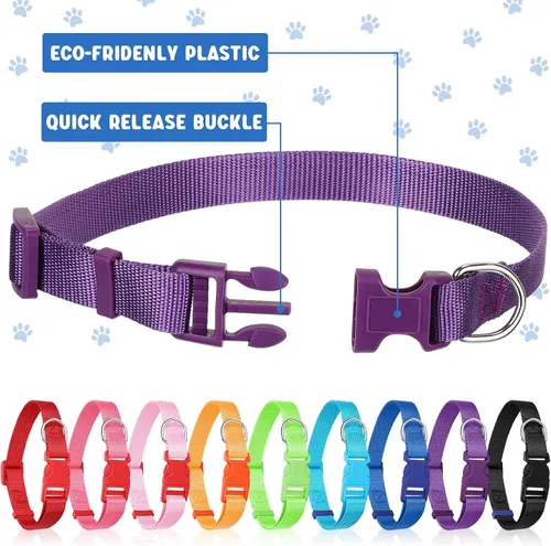 Vista 2 de Sanwuta Collar ajustable para perro, 18 unidades, 9 colores, nailon suave, acolchado, resistente, collares medianos para mascotas con hebilla a