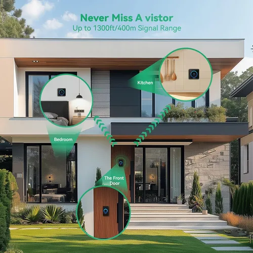 Vista 3 de Timbre de puerta, kit de timbre inalámbrico con 60 campanillas, 5 volúmenes ajustables, funcionamiento de 1,000 pies/984.3 ft, con sonido LED flash