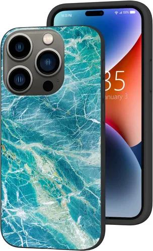 Funda compatible con iPhone 14 Pro, funda protectora de poliuretano termoplástico suave a prueba de golpes, diseño de mármol azul y verde para