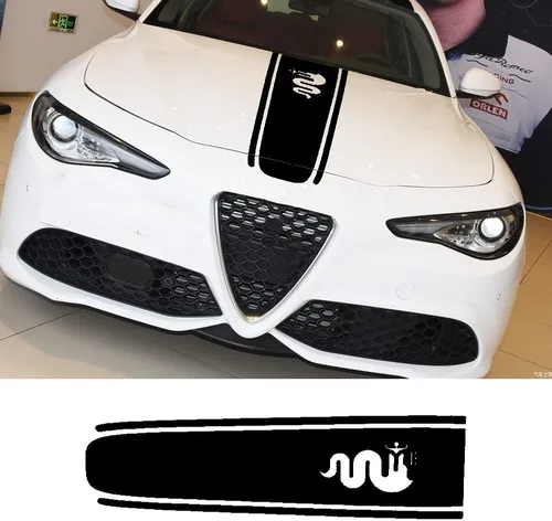 Vista 2 de Adhesivo de rayas para capó de coche, vinilo 159 adecuado para Alfa Romeo Giulia Stelvio, accesorios adhesivos (negro)