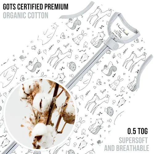 Vista 53 de Mama Cheetah Saco de dormir para bebé de 0.5 TOG, Manta portátil de algodón orgánico para bebé con cremallera bidireccional, Saco de dormir