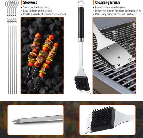Vista 5 de Juego de herramientas de parrilla de acero inoxidable para parrilla, accesorios profesionales de barbacoa para hombres y mujeres, herramientas