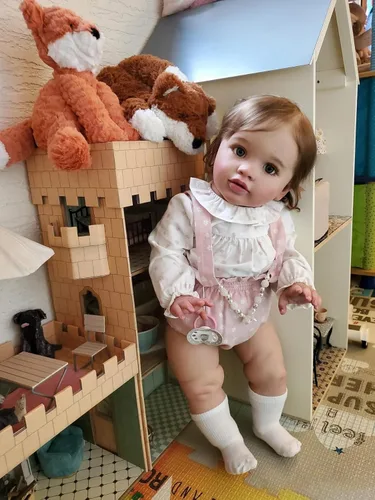 Vista 2 de Muñecas de Bebé Reborn de Silicona Niña de Vinilo de 26 Pulgadas Muñecas de Niña Pequeña Reborn de Aspecto Real Muñecas de Bebé Realistas Muñeca