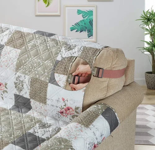 Vista 2 de Brilliant Sunshine Rose and Toile - Funda de sofá con diseño de retazos, funda acolchada para sofá grande, 70 pulgadas de ancho de asiento