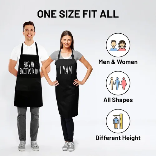 Vista 4 de Funny Couple Aprons Gift Ideas For Her Him Wedding, Engagement, Bridal, Birthday Kitchen Cooking Set