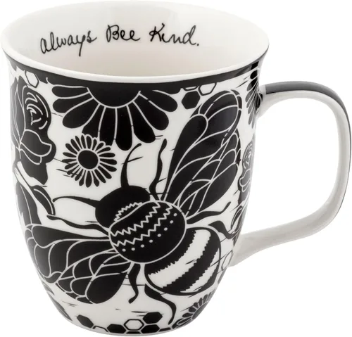 Karma Gifts - Taza bohemia de 16 onzas, color blanco y negro, diseño de abeja, bonita taza de café y té, tazas de café de cerámica para mujeres y