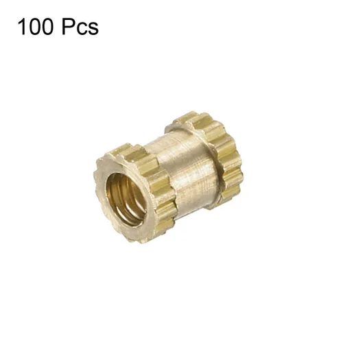 Vista 3 de uxcell Tuercas de inserción moleteadas – 100 piezas M2 x 0.157 in de longitud x 0.126 in de diámetro exterior rosca hembra tuerca de inserción