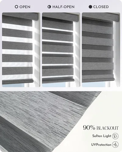 Vista 5 de Graywind Persianas motorizadas de cebra para ventanas, persianas inteligentes 100 % opacas con control remoto, persianas de cebra personalizadas