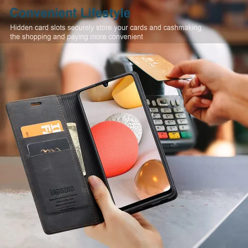 Vista 4 de Funda para Samsung Galaxy A42 5G con bloqueo RFID, tarjetero y función atril magnético, funda de piel con tapa para Samsung Galaxy A42 5G de 6.6