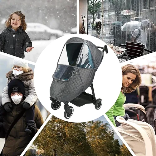 Vista 6 de Bebamour Funda de lluvia para cochecito, accesorio universal para cochecito, impermeable, protección contra el viento, protege del polvo y la nieve