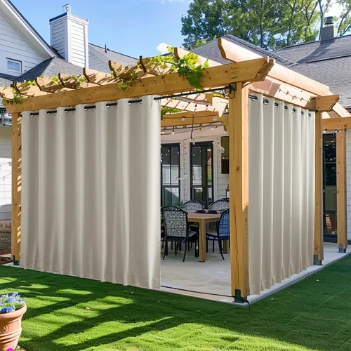 Vista 39 de NICETOWN - Cortinas opacas, impermeables, ojales resistentes al viento, pestaña trasera en la parte superior e inferior, bloqueo solar y cuerda