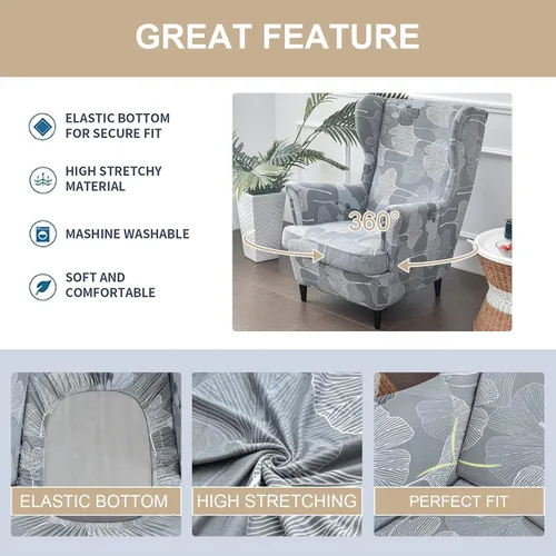 Vista 3 de Eco-Ancheng Funda para silla Wingback, 2 piezas, respaldo de ala, fundas de elastano para sillón con respaldo de ala, fundas para sillón con parte