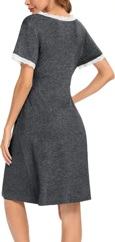 Vista 5 de SWOMOG Mujeres 3 en 1 PartoLaboroLactancia Camisón Manga Corta Plisado Maternidad Ropa de Dormir para Amamantar