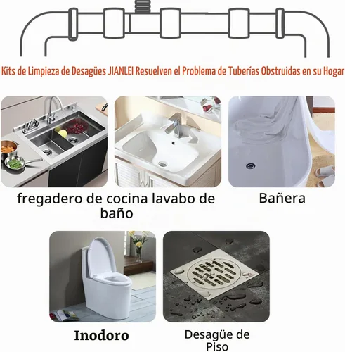 Vista 4 de Removedor de obstrucciones de drenaje (5 piezas) y taladro de drenaje de 16 pies (1 unidad) y removedor de pelo de serpiente de drenaje (1 unidad)