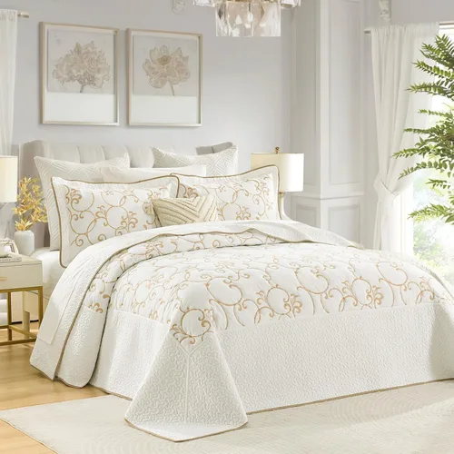 Vista 2 de Juego de cubrecama extra grande de 100% algodón de tamaño king, 120"x120", con fundas de almohada, juego de ropa de cama bordada ligera de 3 piezas