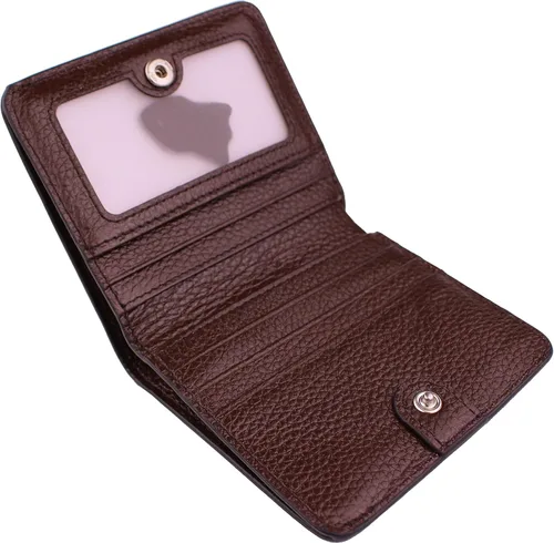 Vista 4 de Cartera pequeña de piel auténtica con bloqueo RFID para mujer, minitarjeta, Café, Cartera Rfid