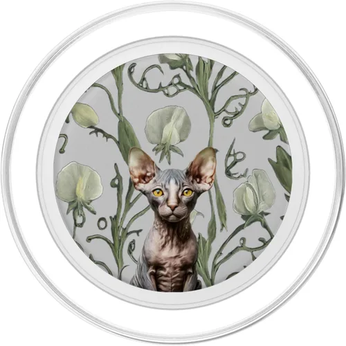 Vista 2 de Sphynx Cat White Gray Sweet Pea Summer Vintage Flower PopSockets MagSafe PopGrip for iPhone