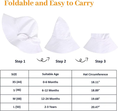Vista 6 de Sombrero de sol para bebé niña con UPF 50+ sombrero de playa ajustable para exteriores con ala ancha
