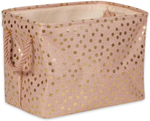 Vista 16 de DII Contenedor de almacenamiento de poliéster, colección Gold Metallic plegable con asas, grande, color blanco hueso natural